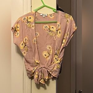 Madewell Pink Floral Tie Front Top